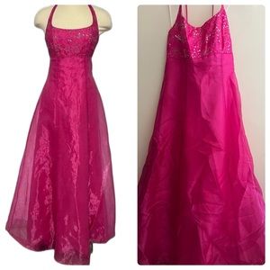 Prom Dress Hot Pink Lace Up Back Formal Wear Gown